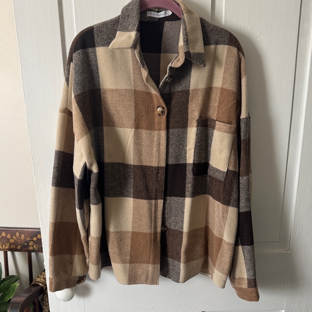 Miss Sparkling Flannel Plaid Button-Up
